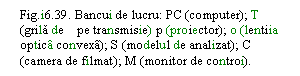 Text Box: .i6.39. Bancui de lucru: PC (computer); T (grila de    pe transmisie) p (proiector); o (lentiia optica convexa); S (modelul de analizat); C (camera de filmat); M (monitor de controi).                         

