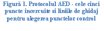 Text Box: ura 40. Protocolul AED - cele cinci puncte incercuite si liniile de ghidaj pentru alegerea punctelor control